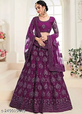 pdf creation Embroidered Semi Stitched Lehenga Choli(Purple)