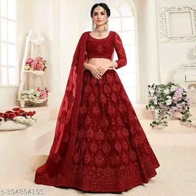 AADITASYA Embroidered Semi Stitched Lehenga Choli(Red)