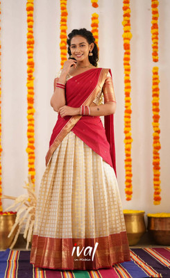 VADTALWALA Solid Semi Stitched Lehenga Choli(White, Red)