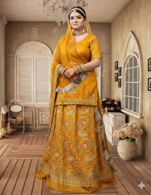 Bhawani saree center Embroidered Semi Stitched Rajputi Poshak(Yellow)