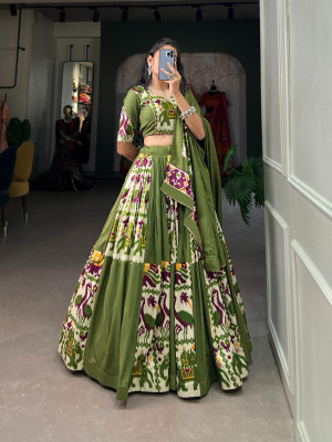 kridhashopping Printed Semi Stitched Lehenga Choli(Green)