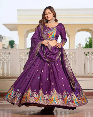 PEDR TRENDS Embroidered Semi Stitched Lehenga Choli(Purple)