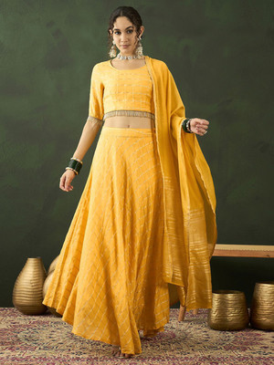 Sangria Self Design Stitched Lehenga Choli(Yellow)