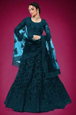 AADITASYA Embroidered Semi Stitched Lehenga Choli(Light Blue)
