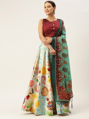 kaizen International Digital Print Semi Stitched Lehenga Choli(Blue)