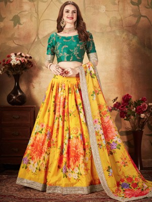 Tasrika Embroidered Semi Stitched Lehenga Choli(Yellow)