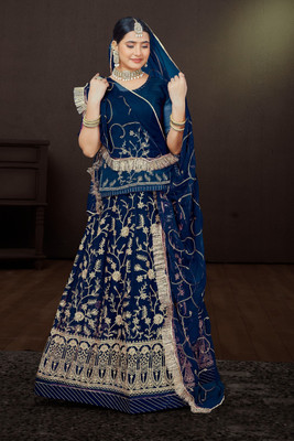 KATARIYAIMPEX Embroidered Semi Stitched Rajasthani Poshak(Blue)