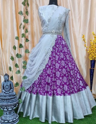 Rooperi Trends Floral Print Semi Stitched Lehenga Choli(Purple)