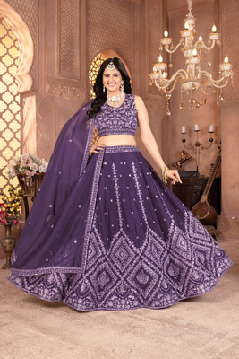 Jogmaya Fashion Embroidered Semi Stitched Lehenga Choli(Purple)