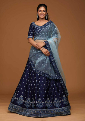 aadhiya impex Embroidered Semi Stitched Lehenga Choli(Blue)