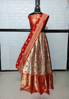 Harshiv Textile Embellished Semi Stitched Lehenga Choli(White)