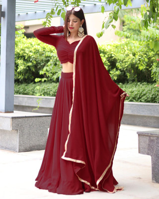 PuriMaa Solid Semi Stitched Lehenga Choli(Maroon)