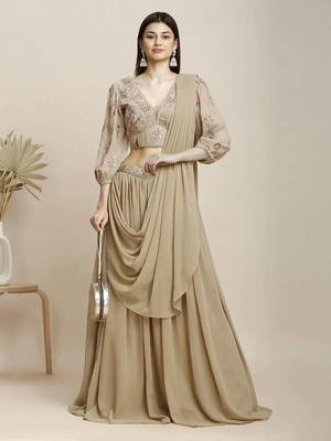 Madhuram Textiles Floral Print Stitched Lehenga Choli(Beige)