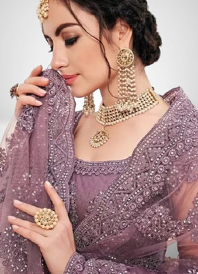 Miara Embroidered Semi Stitched Lehenga Choli(Purple)