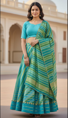 RIDDHI Bandhani Semi Stitched Lehenga Skirt(Light Blue)
