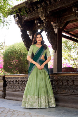 Apnisha Embroidered Semi Stitched Lehenga Choli(Light Green)