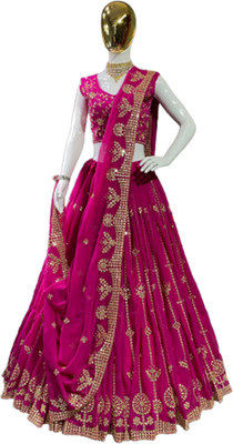 KAPANKU Self Design Semi Stitched Lehenga Choli(Pink)