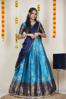 Sonu Creation Self Design Semi Stitched Lehenga Choli(Blue)