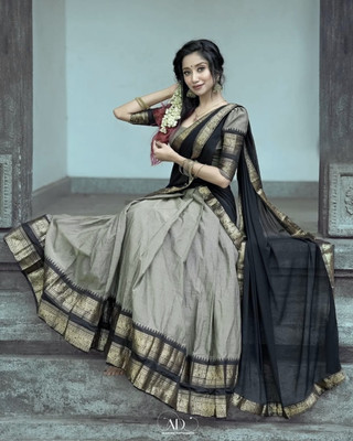 VADTALWALA Solid Semi Stitched Lehenga Choli(Black, Grey)