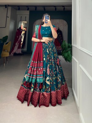 Pal Enterprise Paisley, Geometric Print Semi Stitched Lehenga Choli(Dark Green, Multicolor)