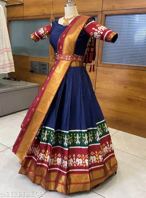 Tathastufeb Printed Semi Stitched Lehenga Choli(Blue)