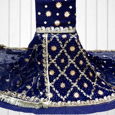 Anjani Textile Embroidered, Embellished Semi Stitched Rajasthani Poshak(Blue)