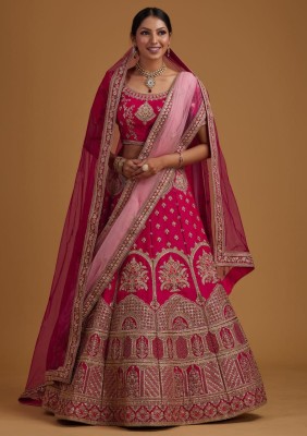 aadhiya impex Embroidered Semi Stitched Lehenga Choli(Pink)