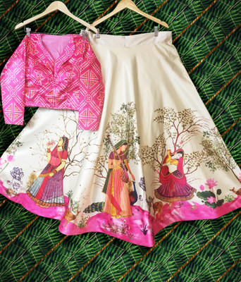 kaizen texo fab Digital Print Semi Stitched Lehenga Choli(Pink)