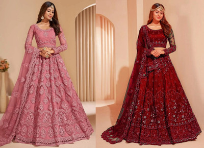 Udbhav Export Embroidered, Embellished Semi Stitched Lehenga Choli(Pink, Red)