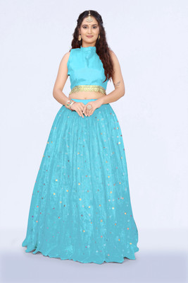 lazyandcrazy shop Embellished Semi Stitched Lehenga Choli(Blue)