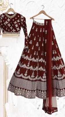 CYNOR ENTERPRISE Printed Semi Stitched Lehenga Choli(Maroon)