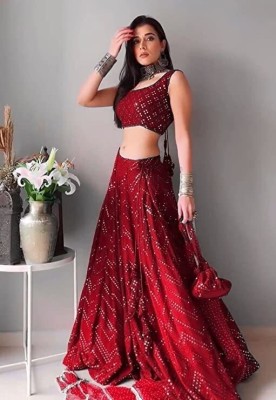 Divastri Embroidered Semi Stitched Lehenga Choli(Red)