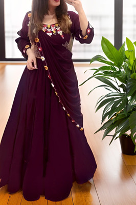 HOUSE OF COMMON Embellished Semi Stitched Lehenga & Crop Top(Purple)