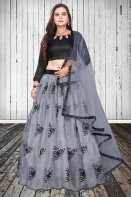 BPN ENTERPRISE Embroidered Semi Stitched Lehenga Choli(Grey)