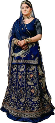 Bhawani saree center Embroidered Semi Stitched Rajasthani Poshak(Blue)