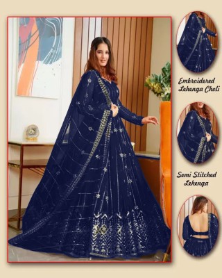 ZINGat FaSHION Embroidered Semi Stitched Lehenga Choli(Dark Blue)