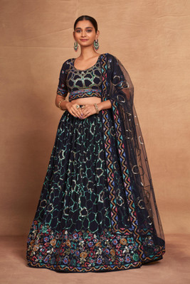 RENCY CREATION Embroidered Semi Stitched Lehenga Choli(Dark Blue)