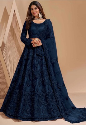 MAABHAVANI CREATION Embroidered Semi Stitched Lehenga Choli(Dark Blue)