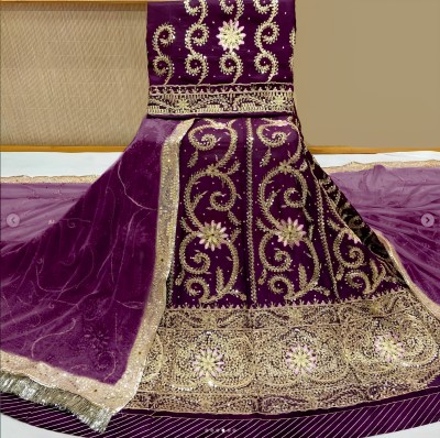 MADHUR HAND WORK ART Embroidered, Embellished Semi Stitched Rajasthani Poshak(Purple)