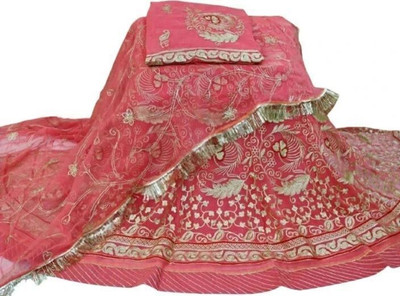 Bhawani Collection Embroidered Semi Stitched Rajasthani Poshak(Pink)