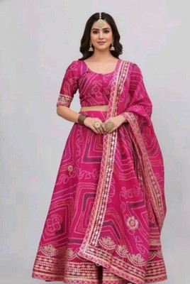 Govindam Bandhani Semi Stitched Rajasthani Poshak(Pink)