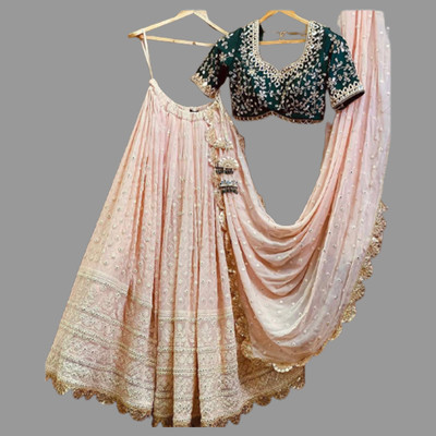 KAPANKU Self Design Semi Stitched Lehenga Choli(Beige)