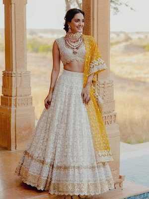 Tasrika Embroidered Semi Stitched Lehenga Choli(White)