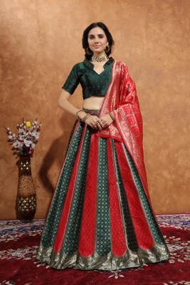 SATVASHIV Printed Semi Stitched Lehenga Choli(Green, Red)
