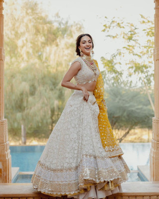 Trendmalls Embroidered Semi Stitched Lehenga Choli(White)