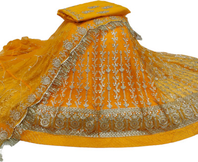 MANTUSHTI Embroidered Semi Stitched Rajasthani Poshak(Yellow)