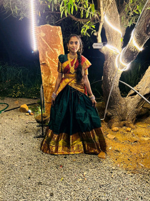 Payu Printed Semi Stitched Lehenga Choli(Dark Green)