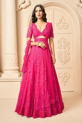 Miara Embroidered Semi Stitched Lehenga Choli(Pink)