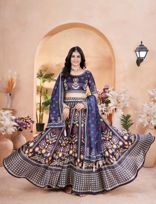 SK Creation Digital Print Semi Stitched Lehenga Choli(Dark Blue)