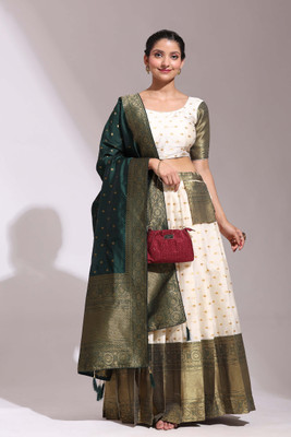 SHREE CREATION Self Design Semi Stitched Lehenga Choli(Dark Green)